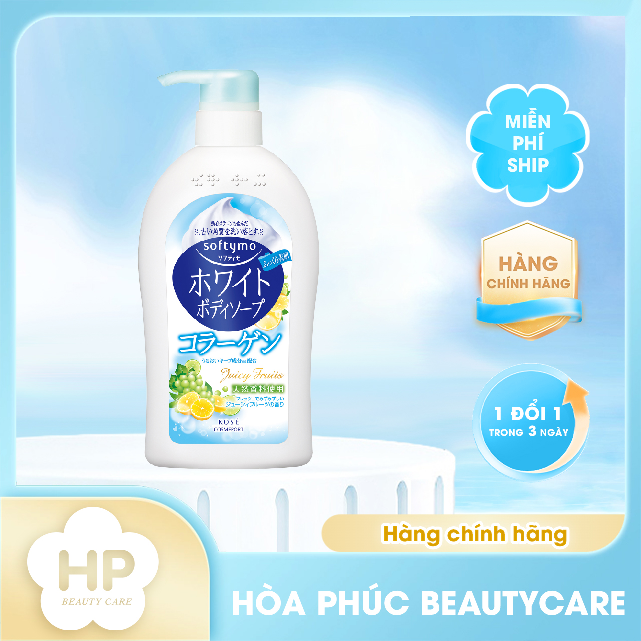 Sữa Tắm Dưỡng Trắng Mịn Da Chiết Xuất Collagen Kose Softymo Body Soap (Chai 600mL)