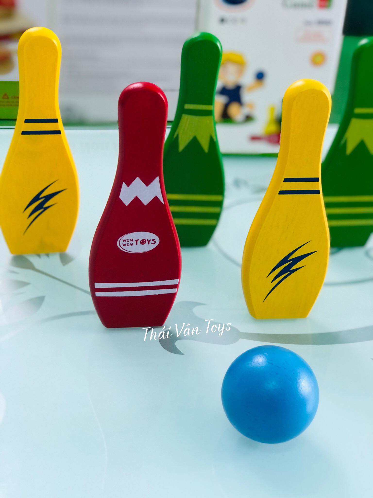 Trò chơi bowling bằng gỗ cho bé - Ném bóng nhiều màu - Đồ Chơi An Toàn