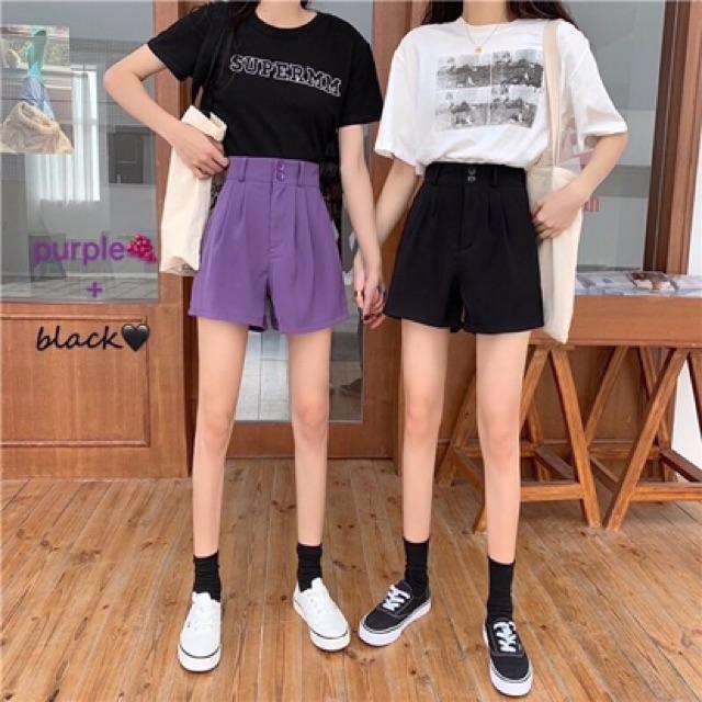 Quần Shorts khuy đôi Đen- Tím Hot