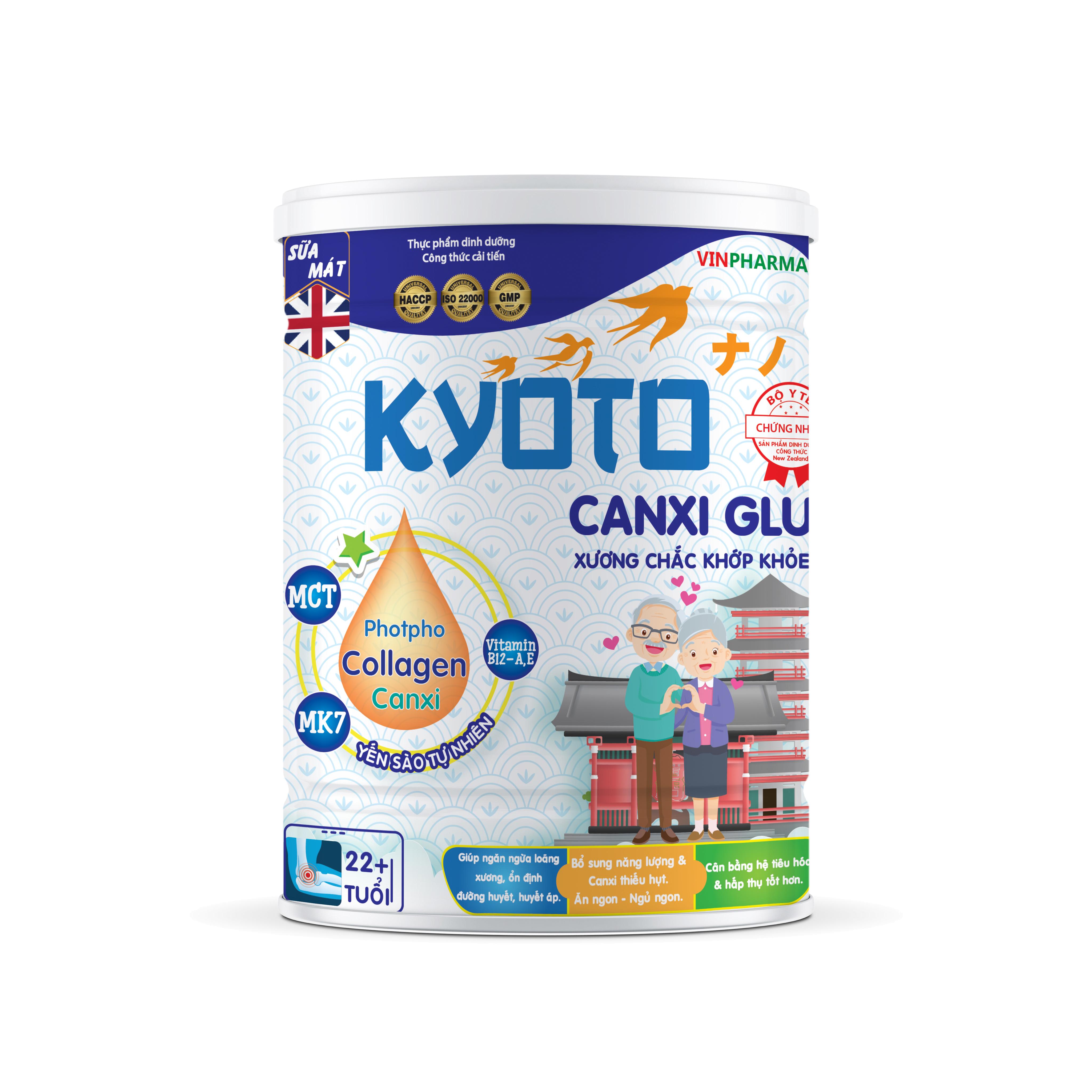Sữa bột dinh dưỡng Kyoto CANXI GLU Giúp xương khớp chắc khỏe, dành cho người lớn tuổi, người hay nhức mỏi xương khớp NUTRI PLUS-900G