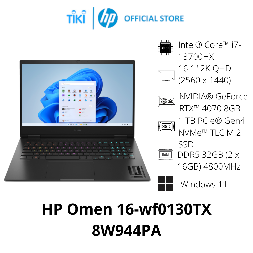 Laptop HP OMEN 16-wf0130TX 8W944PA (Intel Core i7-13700HX | 32GB | 1TB | RTX 4070 | 16.1 inch QHD 240Hz | Win 11 | Đen) - Hàng Chính Hãng