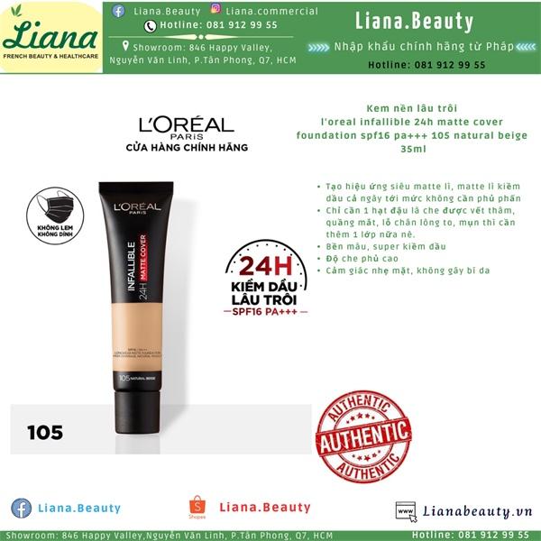 Kem Nền Lâu Trôi L’Oreal Paris SPF16 105 Natural Beige 30ml