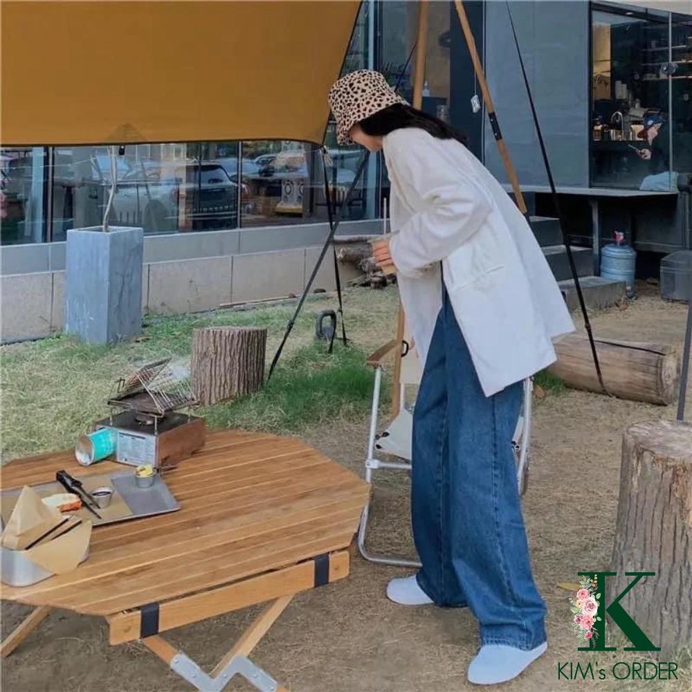 Quần jean nữ xanh đậm ống suông lưng cao phong cách Ulzzang Hàn Quốc thời trang chất liệu denim đi làm đi học đi chơi