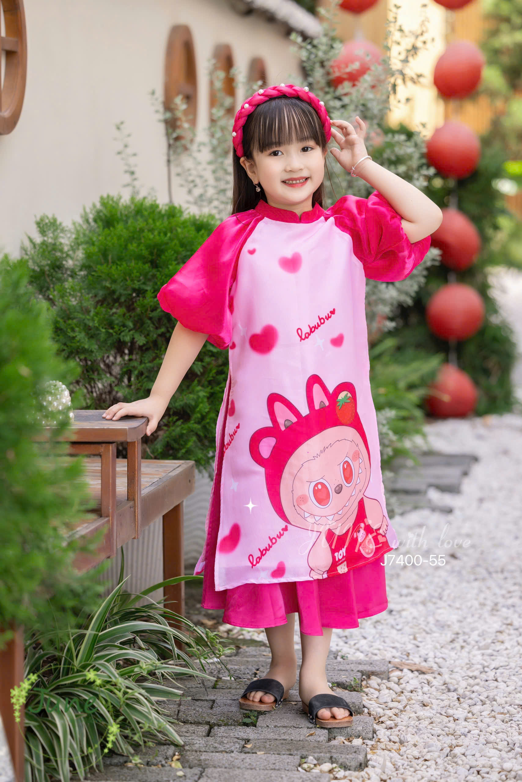 Bộ áo dài tết cho bé gái mẫu labubu xinh xắn diện tết năm mới giáng sinh noel từ 12-50kg hàng thiết kế cao cấp
