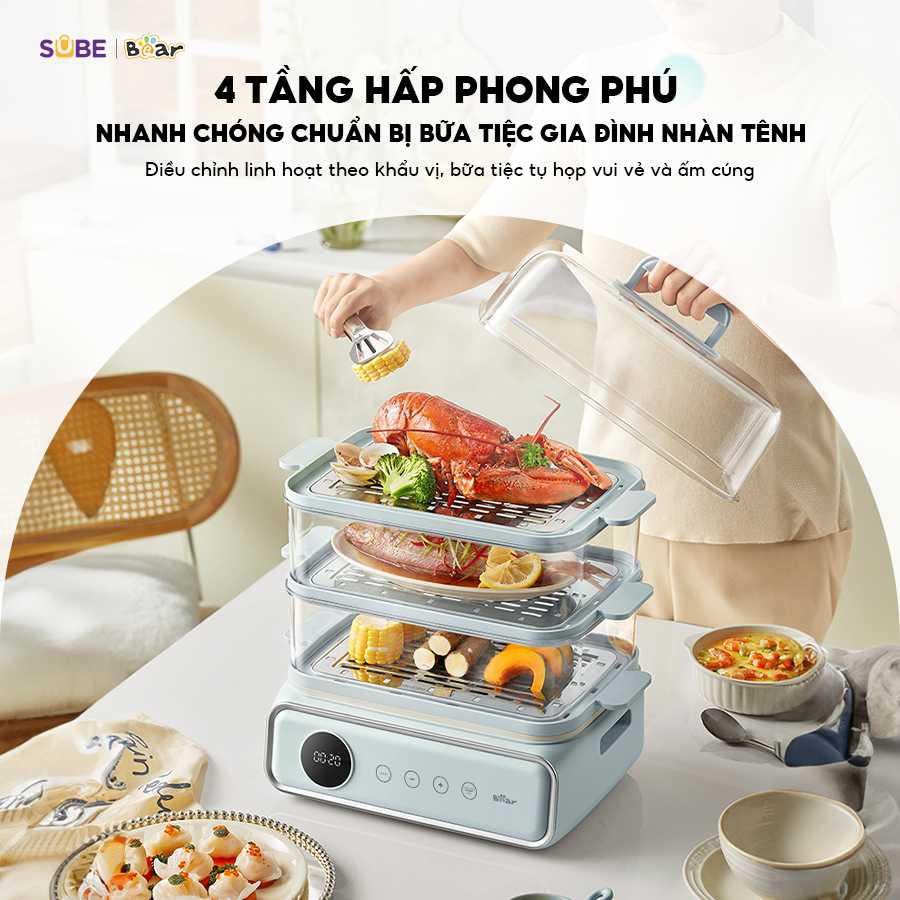 Nồi Hấp Bear Nồi Hấp Điện 3 tầng Nồi Lẩu Điện Kèm Hấp Đa Năng Cảm Ứng Hấp Lẩu Hầm Healthy Tiết Kiệm Điện - Hàng Chính Hãng DZG-P20W7