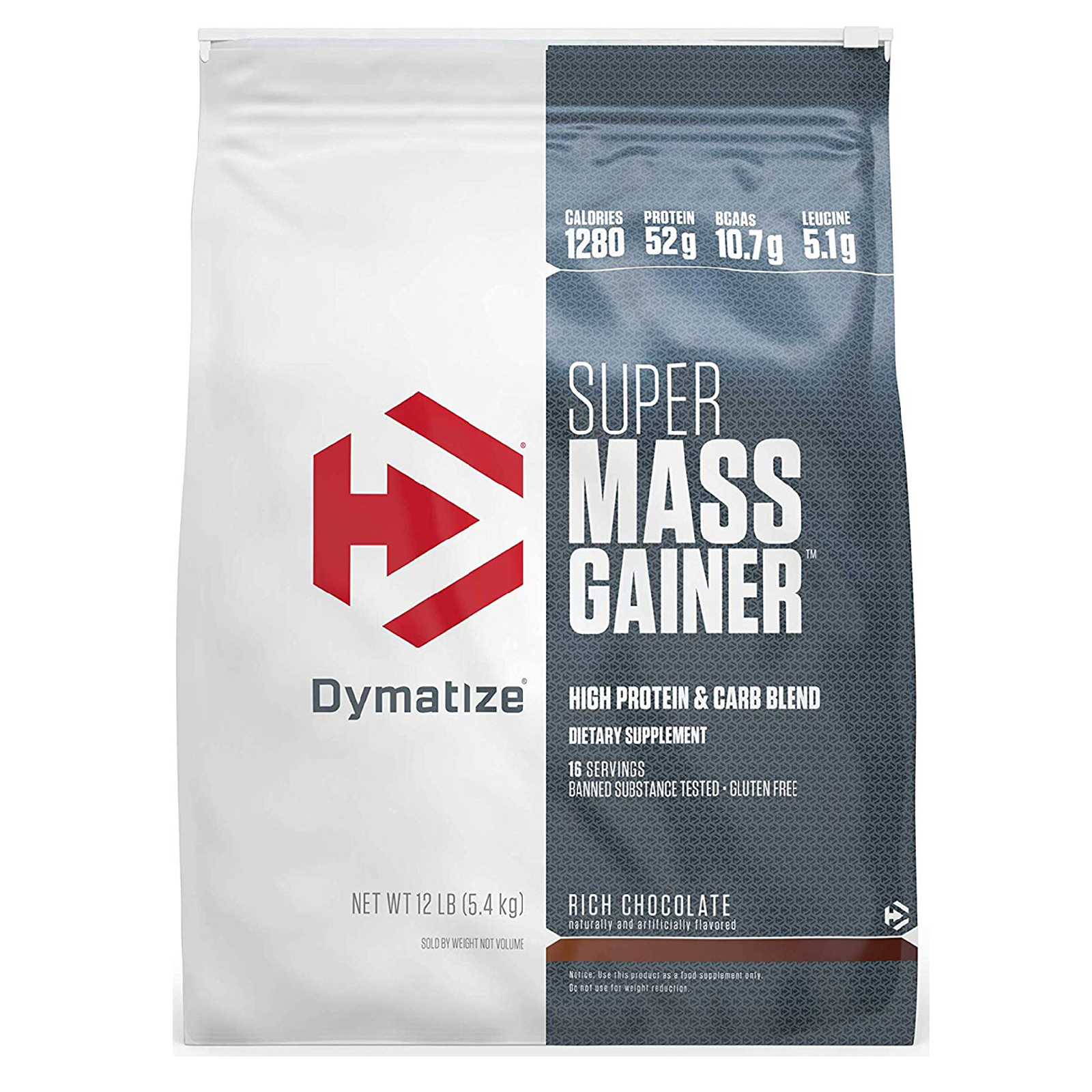 Thực phẩm chức năng Sữa tăng cân tăng cơ Super Mass Gainer của Dymatize hương Chocolate bịch 5.4 kg hỗ trợ tăng cân, tăng cơ nhanh cho người gầy kén ăn, khó hấp thụ thức ăn tự nhiên