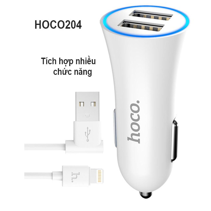 Tẩu sạc ô tô nhãn hiệu Hoco UC204 cổng USB kép Car Charge có đen Led - HÀNG NHẬP KHẨU