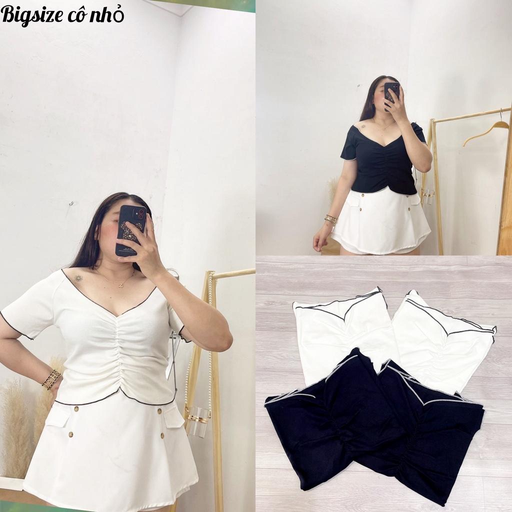 Áo thun tay ngắn bigsize nữ cổ chữ V rút dáng croptop co giãn mạnh A32 - Đen