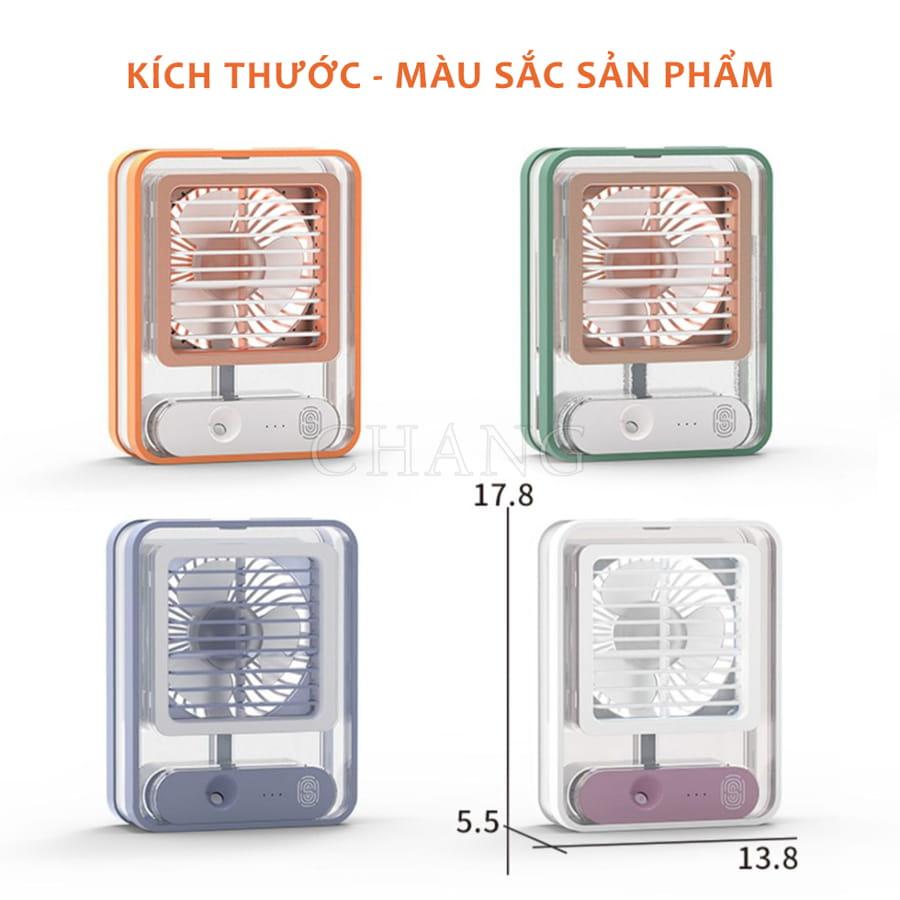 Quạt điều hoà mini để bàn trong suốt, quạt phun sương tạo độ ẩm sạc tích điện 3 cấp độ gió dung tích bình 300ml