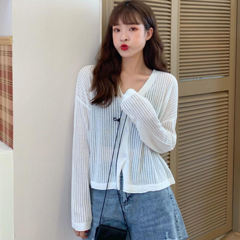 Áo Khoác Cardigan Dài Tay Cổ Chữ V Phối Nút Xinh Xắn Dành Cho Nữ
