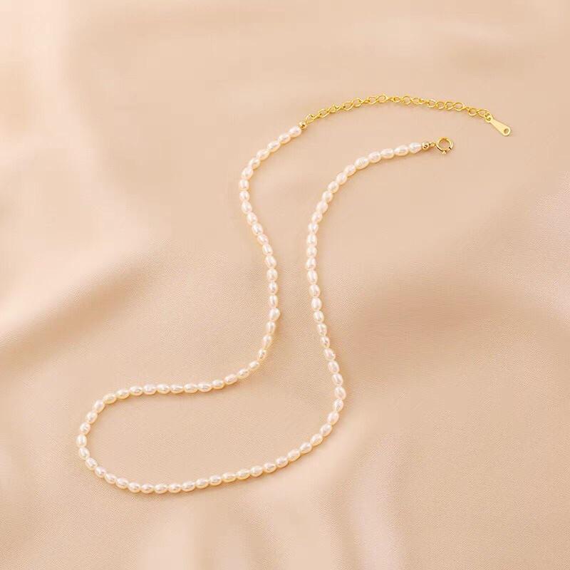 Dây Chuyền Choker Đeo Cổ Hạt Gạo 2.5 - 3 Ly Bạc 925 Cá Tính - Trường Thịnh Ngọc Trai