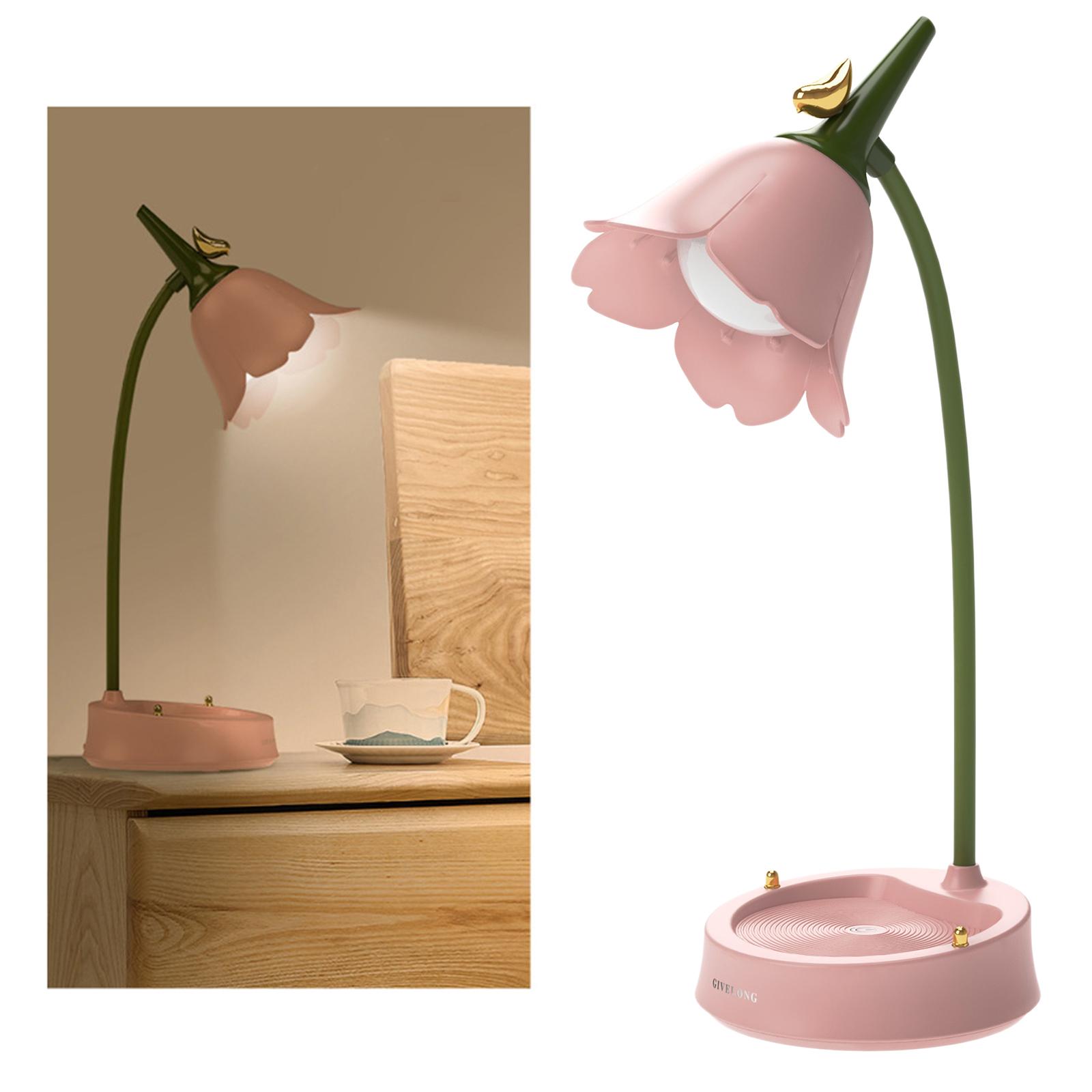 Desk Lamp for Kids - Flower LED Charging Table Lamp Eye Protection Small Desk Lamps for Reading,Study and Office, Adjustable Brightness