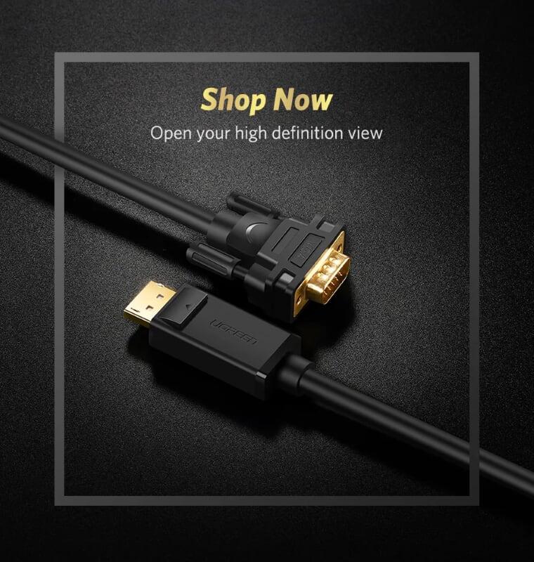 Ugreen UG10247DP105TK 1.5M màu Đen Cáp chuyển đổi DP sang VGA Hỗ trợ độ phân giải Full HD 1080P - HÀNG CHÍNH HÃNG