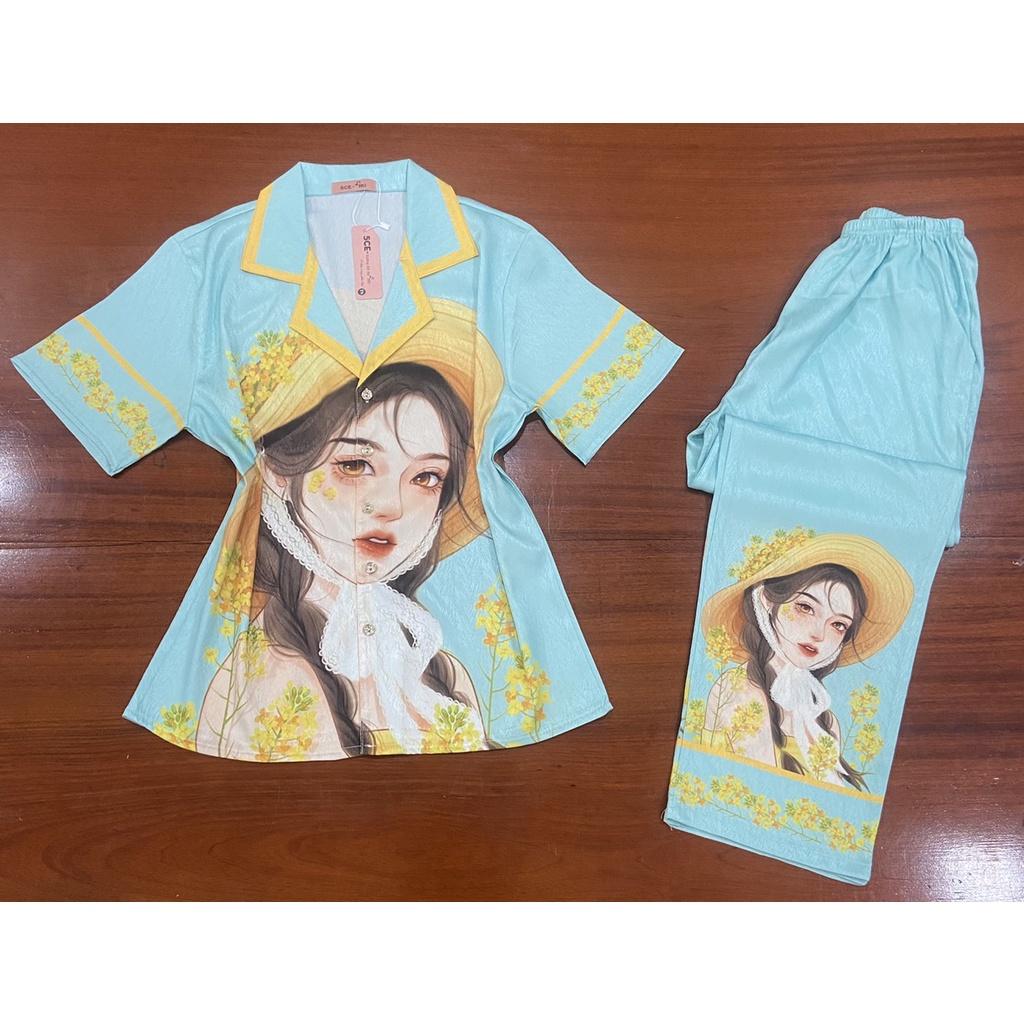 Đồ Bộ Pyjama lụa xước ánh kim cao cấp chuẩn loại 1