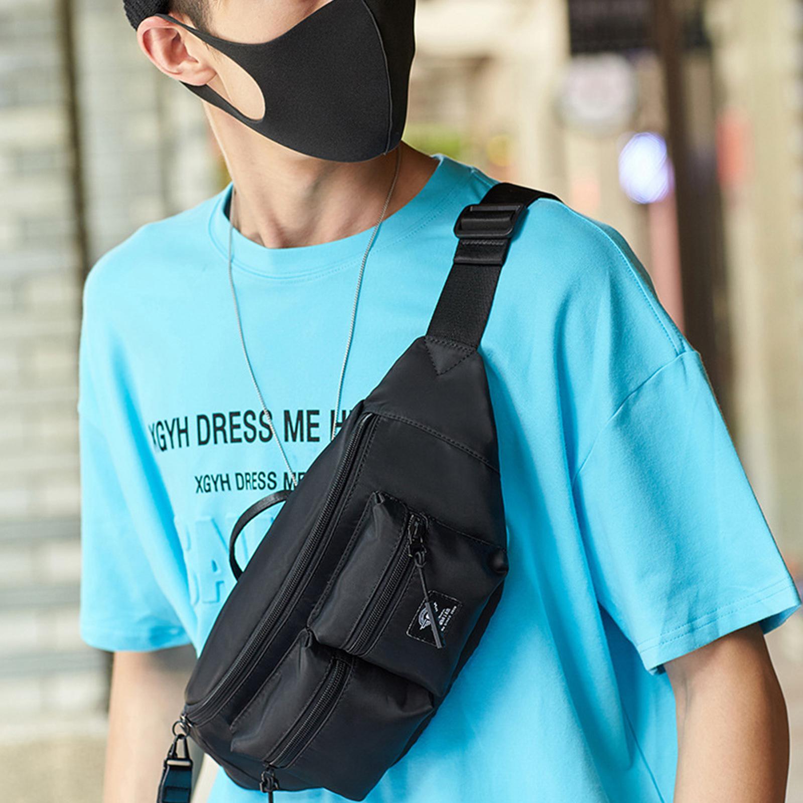 Women Men Black Waist Bag with Pocket Zip Adjustable Strap Multipurpose Belt Bag Shoulder Bag