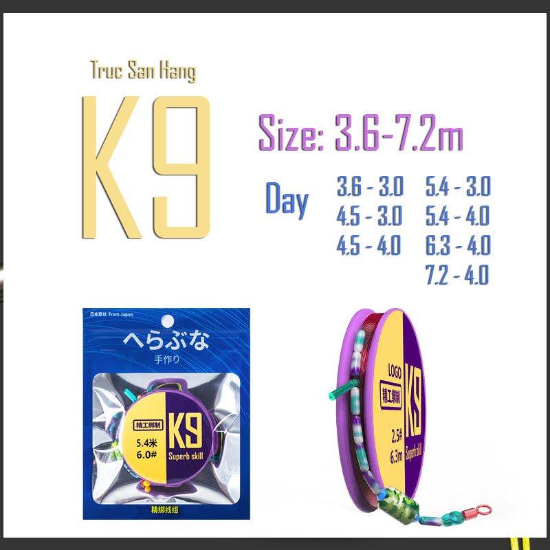 Bộ dây trục câu đơn câu đài buộc sẵn cước câu cá tàng hình đủ kích cỡ, trục săn hàng K9