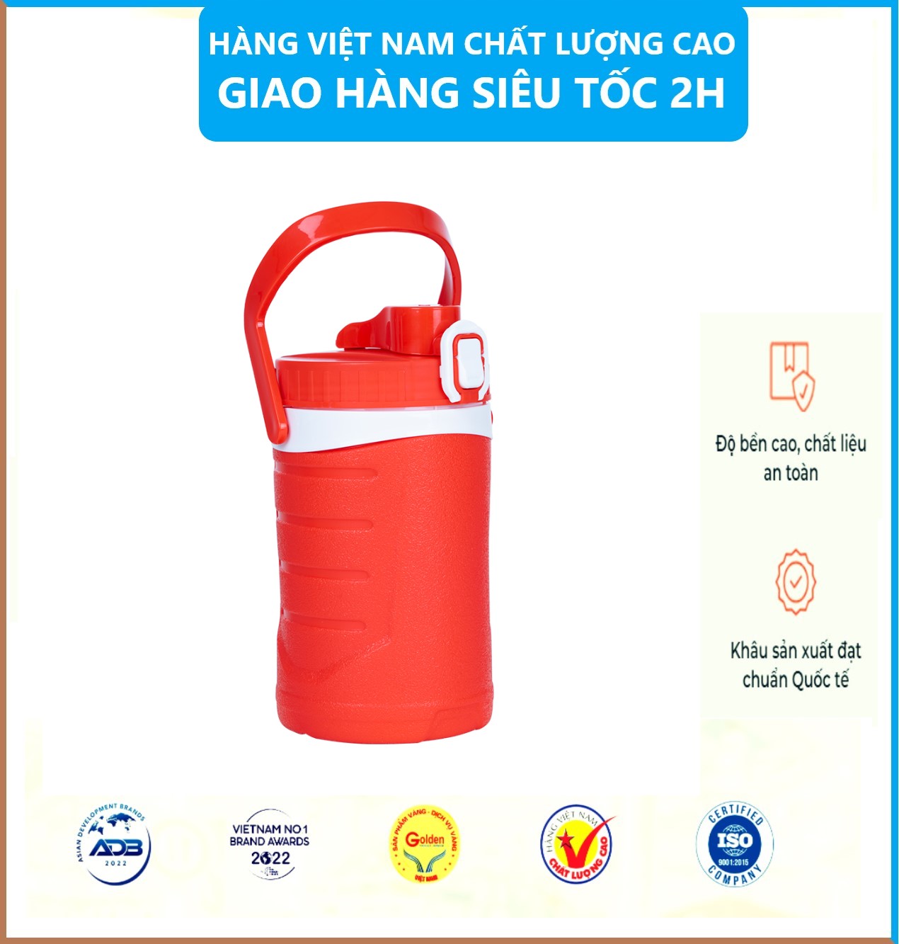 Bình Đựng Nước , Bình Giữ Nhiệt 1 Lít Việt Nhật Nắp Bật Và Quai Xách , Sản Xuất Theo Tiêu Chuẩn Châu Âu An Toàn Tuyệt Đối Cho Người Dùng - Hàng Việt Nam