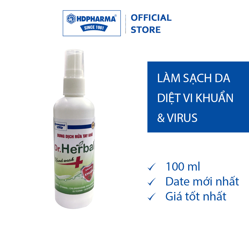 Dung Dịch Rửa Tay Khô Dr.Herbal Dạng Xịt - HDPHARMA - Kháng Khuẩn Mạnh (100 ml)