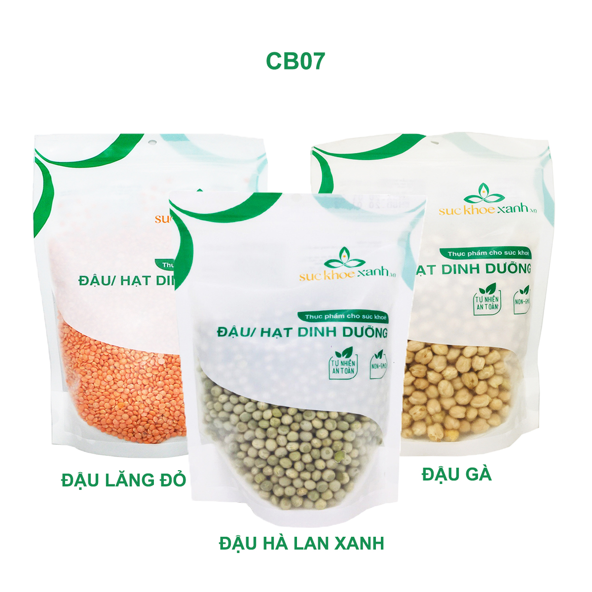 Combo 3 túi Đậu gà và Đậu lăng đỏ và Đậu hà lan xanh nguyên hạt 500g (CB07)