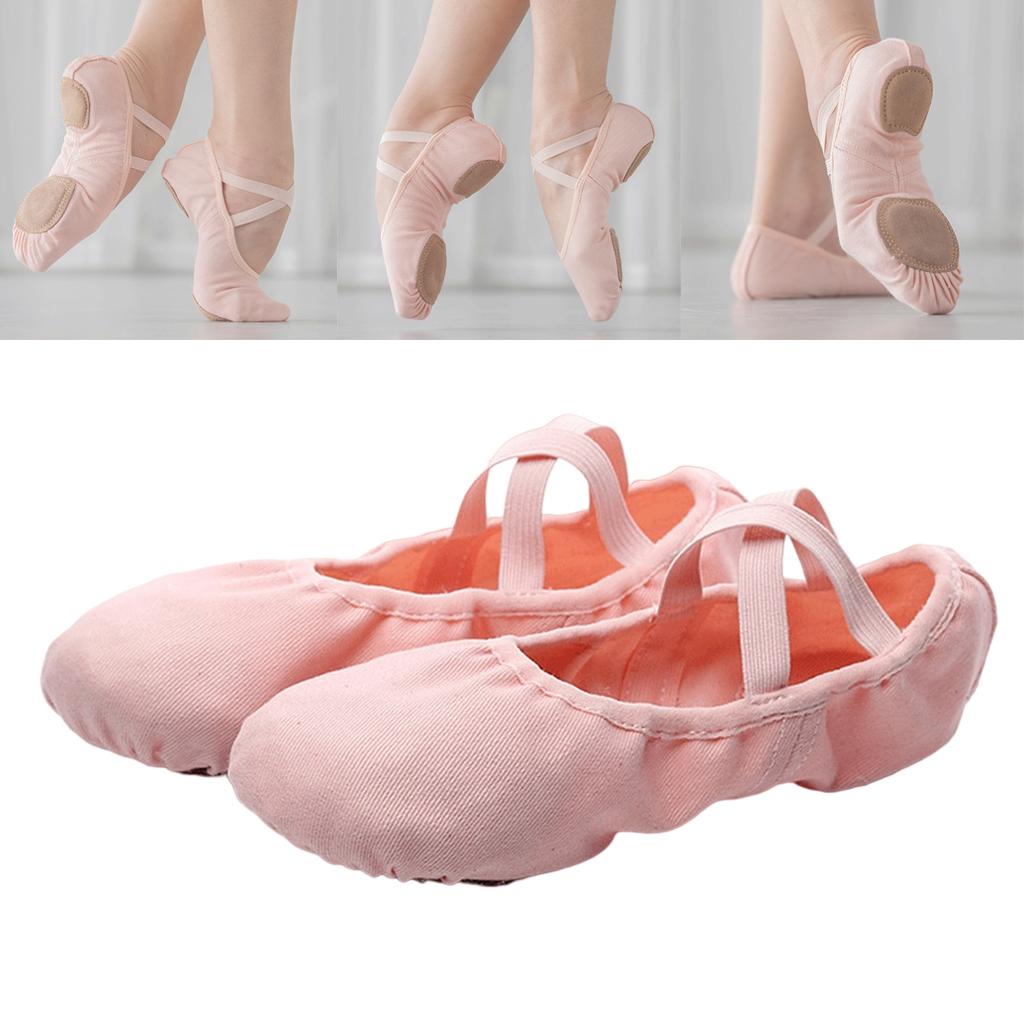 Canvas Ballet Slipper Split-Sole Shoes Fitness Gymnastics Flats Pink_34