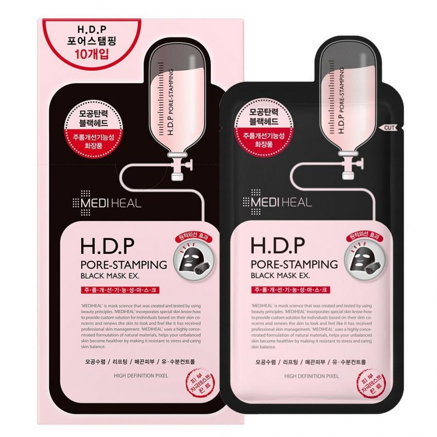 Combo 10 Mặt Nạ Than Hoạt Tính Loại Bỏ Bã Nhờn Và Làm Mịn Da Mediheal H.D.P Pore-Stamping Charcoal-Mineral Mask Ex 25ml x10