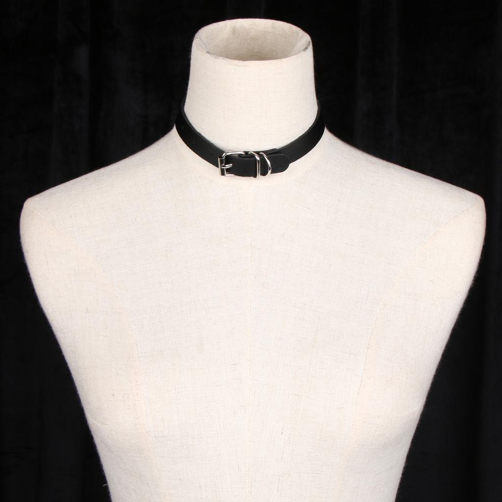 2x PU Leather Buckle Belt Collar Necklace Punk Gothic Chain Bracelet Choker