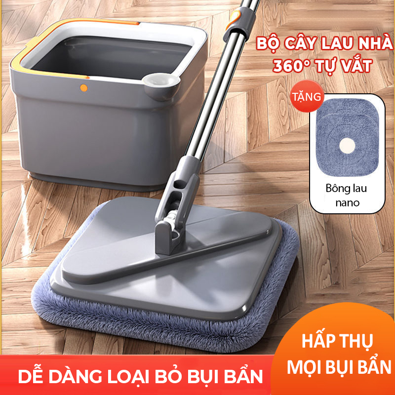 Bộ Cây Lau Nhà 360 Độ Tự Vắt, thiết kế thông minh,  có lỗ thoát nước tiện lợi - K1490