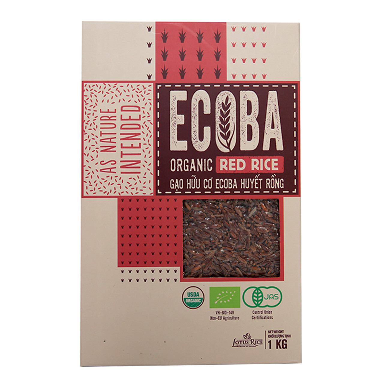 Combo 5 Gạo Lứt Đỏ Hữu Cơ Ecoba Huyết Rồng Ecoba Organic Red Rice Tốt Cho Người Ăn Kiêng Đảm Bảo Dưỡng Chất Túi 1Kg Orimart