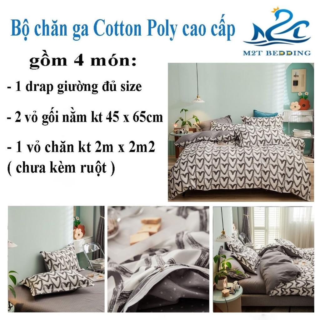 Bộ chăn ga Cotton poly M2T Bedding gồm vỏ chăn mền, drap ga giường và 2 vỏ gối nằm - sweet