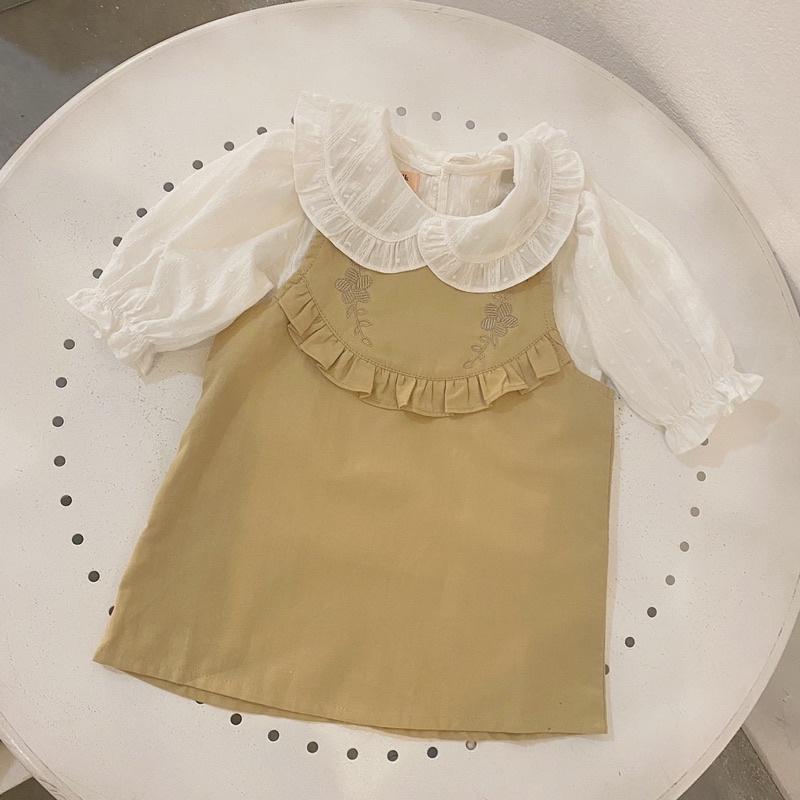 Đầm Cho Bé Gái Mick and Milk 1,2,3,4,5,6 Tuổi Yếm Váy Trẻ Em Thêu Hình Xinh Xắn Chất Liệu Kaki Mềm