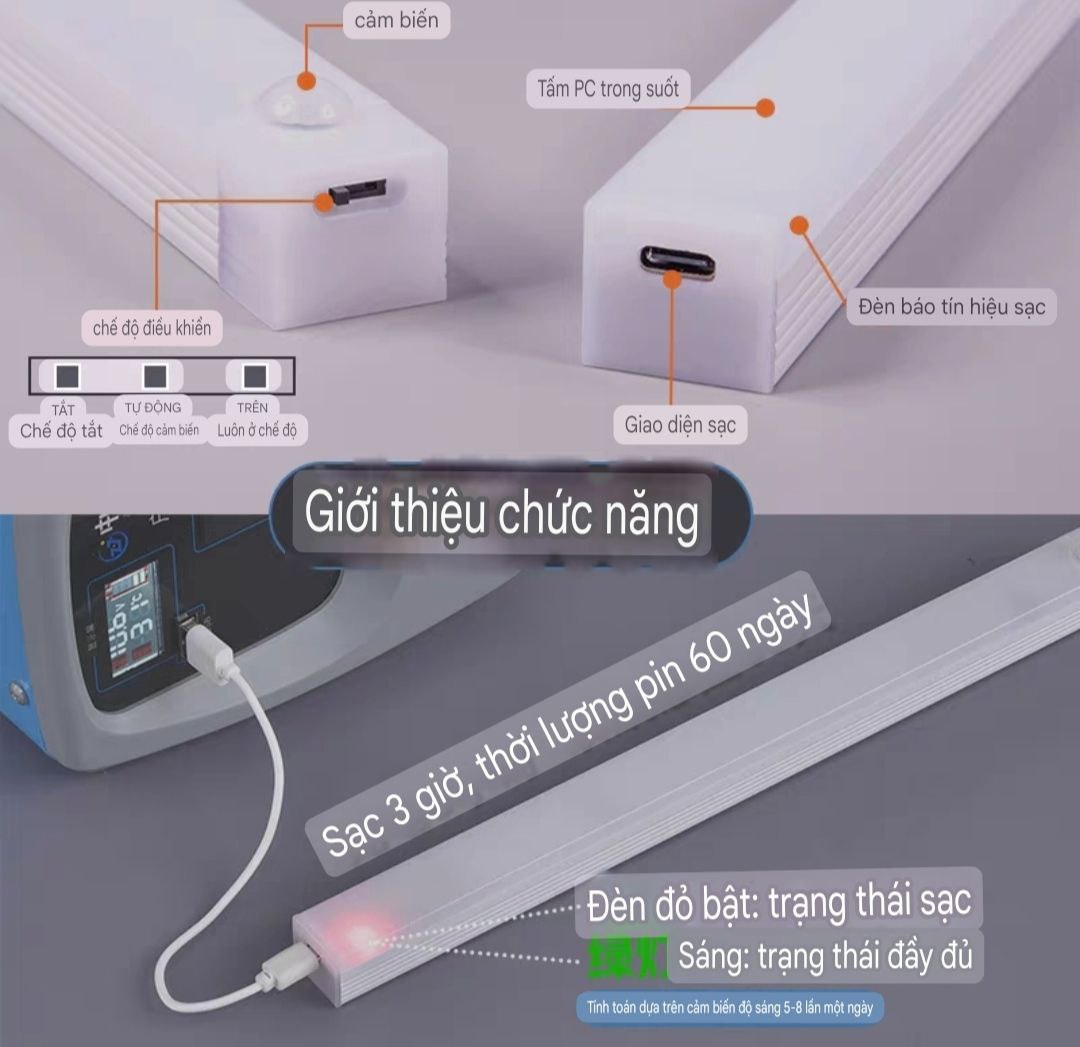 ĐÈN LED CẢM BIẾN THÔNG MINH KHÔNG DÂY 20CM - 2W GẮN TƯỜNG NGĂN TỦ BÀN ĐỌC SÁCH LỐI ĐI ĐÊM CHO NGƯỜI GIÀ NGƯỜI YẾU ĐÈN LED GẮN TƯỜNG CẢM BIẾN THÔNG MINH ĐA CHỨC NĂNG