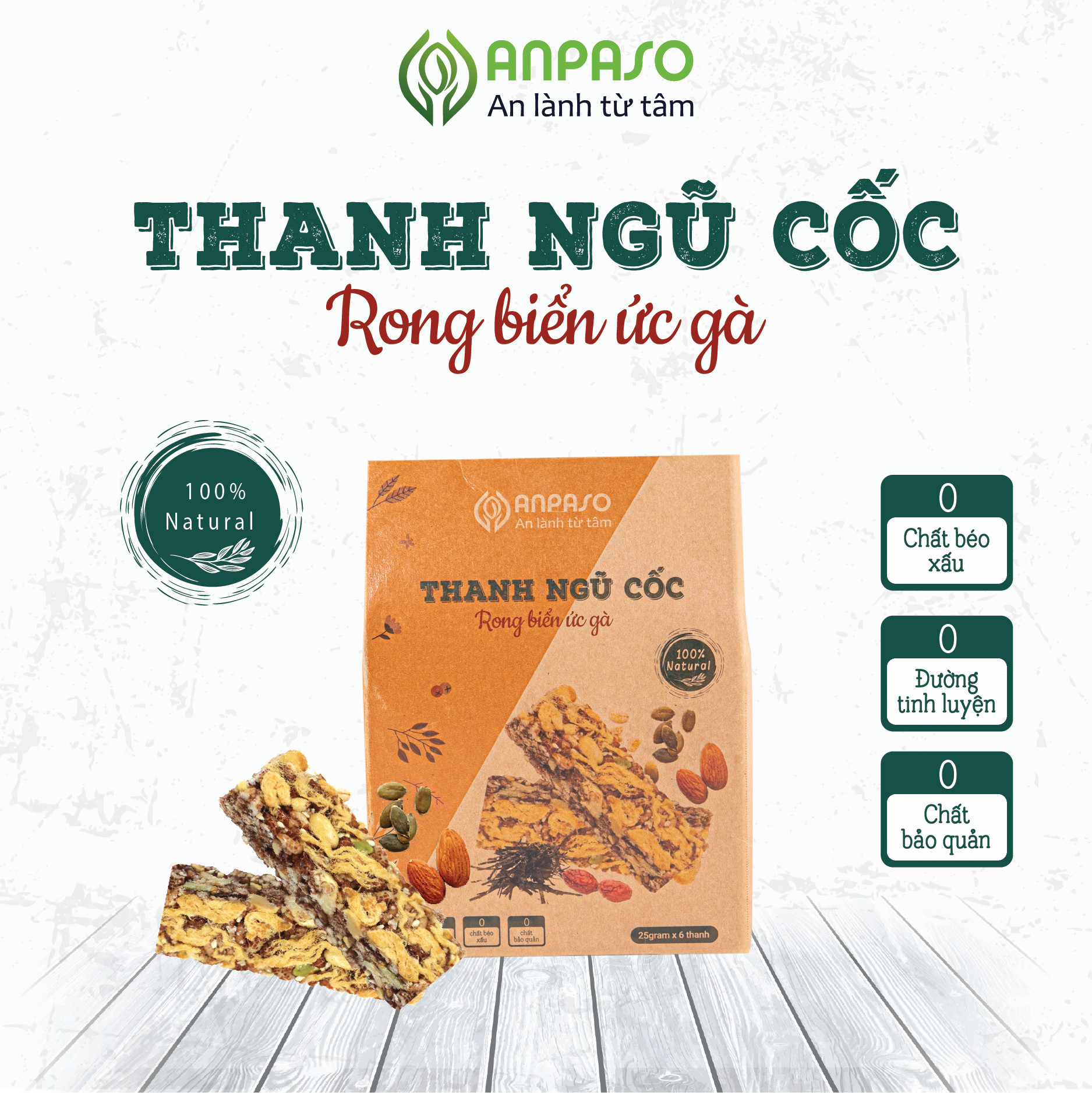 Thanh Ngũ Cốc Rong Biển Ức Gà Anpaso Ăn Kiêng, Giảm Cân, Eat Clean, bổ sung Protein, vitamin,chất xơ hộp 150g 6 thanh