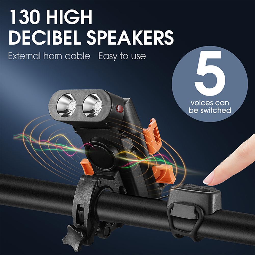 Đèn LED 5 trong 1 WEST BIKING gắn giá đỡ phía trước có còi, giá đỡ điện thoại