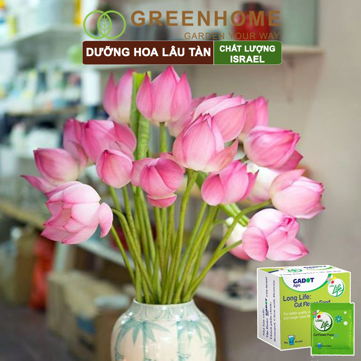 Dưỡng Hoa Tươi Lâu Greenhome, Longlife, Phân Bón Cho Hoa Cắt Cành, Gói 5gr, Lâu Tàn, Nở Bông To, Không Bị Hôi Nước