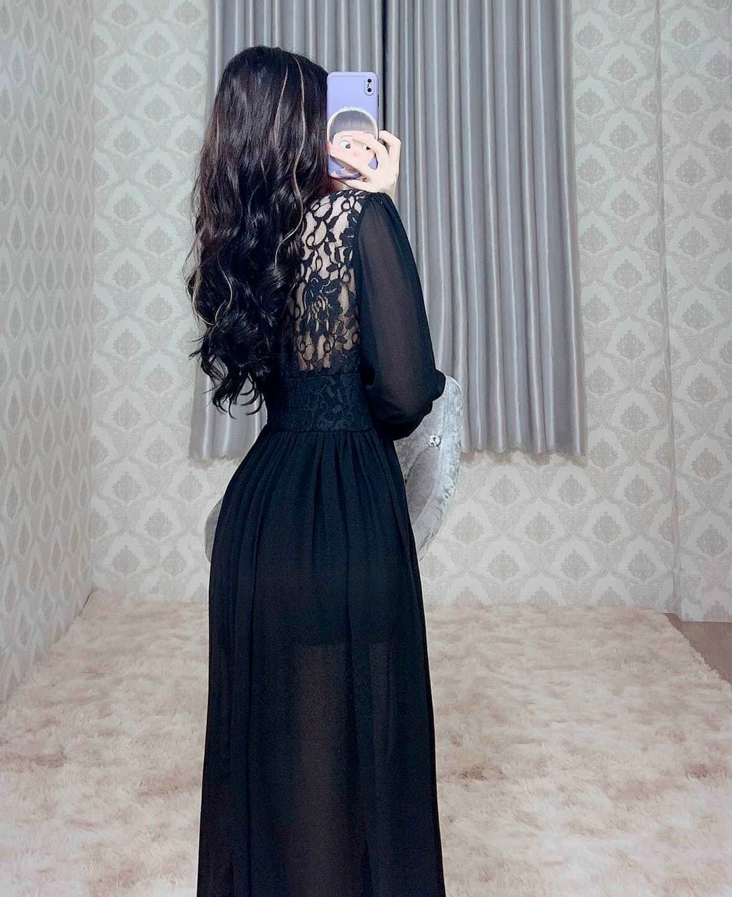 Jum Maxi Phối Voan Cổ V
