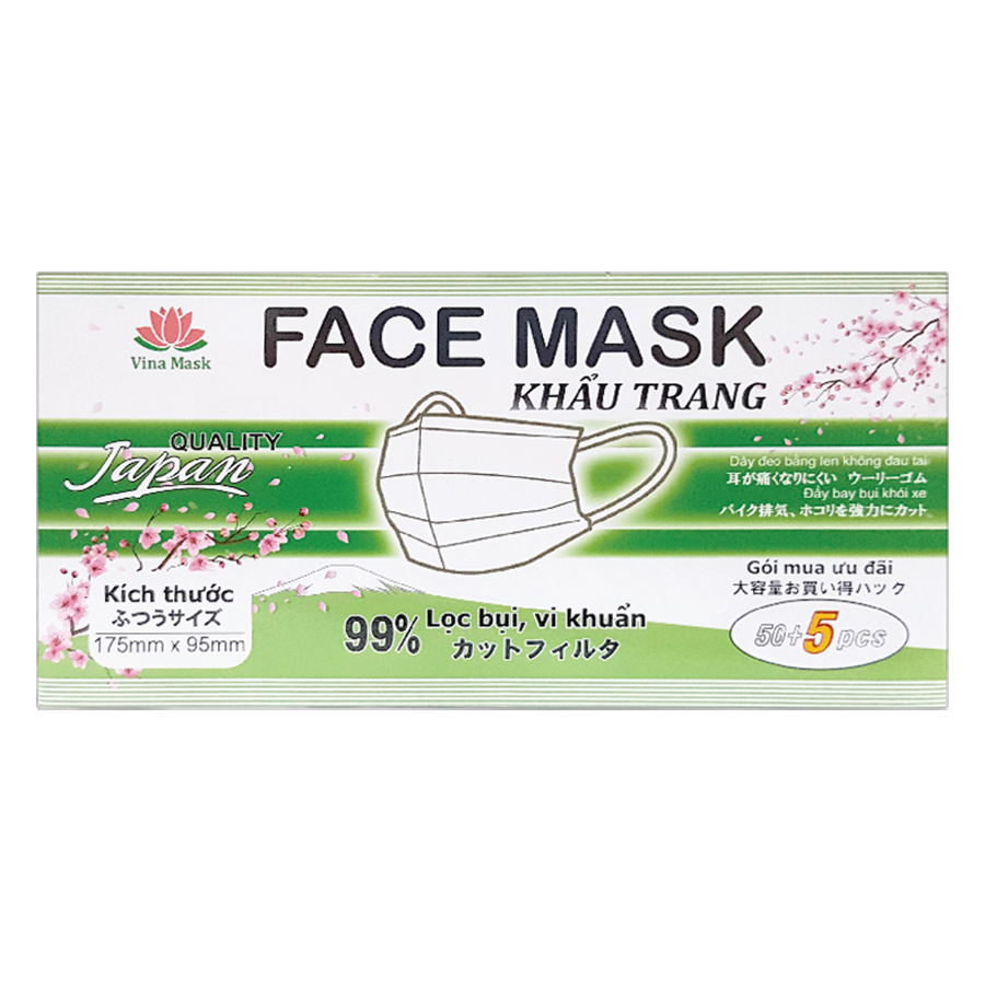 Khẩu trang Y Tế Face Mask 3 lớp 55 cái (màu trắng)