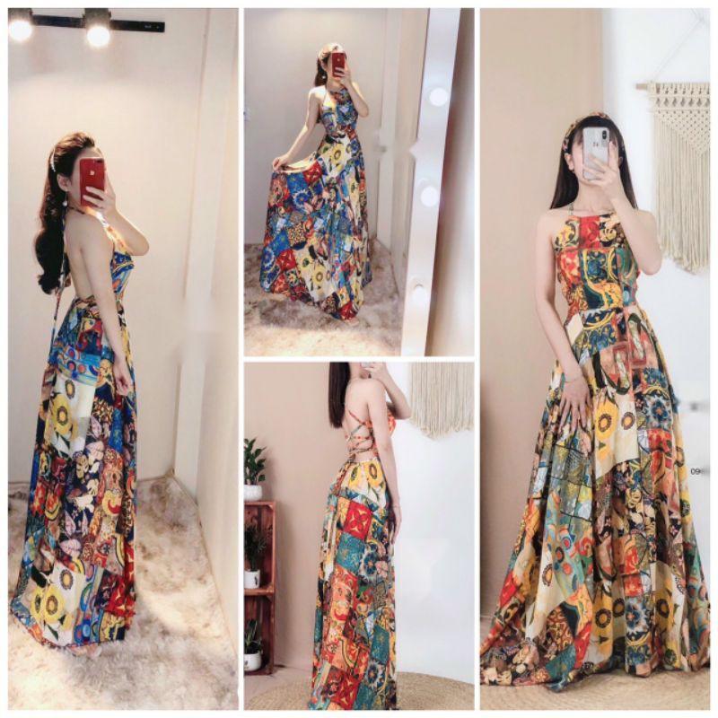 Váy maxi hở lưng, đầm maxi hở lưng đan dây