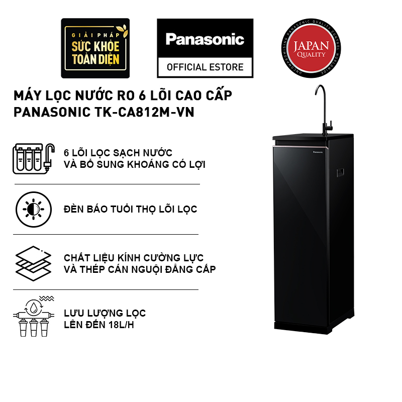 Máy lọc nước RO 6 lõi với đèn báo thay lõi, cửa gương đen cường lực cao cấp Panasonic TK-CA812M-VN - Lắp đặt toàn quốc - Hàng chính hãng