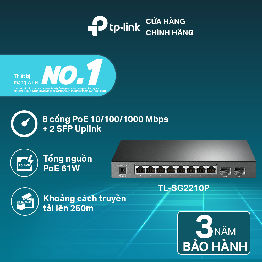 Bộ Chia Tín Hiệu Switch Smart JetStream TP-Link TL-SG2210P 10 cổng Gigabit với 8 Cổng PoE - Hàng Chính Hãng