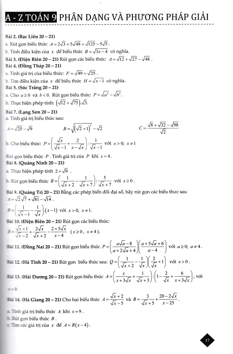 A-&gt;Z TOÁN 9 - PHÂN LOẠI VÀ PHƯƠNG PHÁP GIẢI THEO CHỦ ĐỀ ÔN THI TUYỂN SINH_TCD