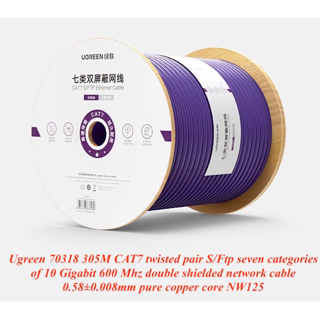 Ugreen UG70318NW125TK 305M OD 0.58+0.008mm Màu Tím Cáp mạng CAT7 S/Ftp 10 Gigabit 600 Mhz Lõi đòng nguyên chất - HÀNG CHÍNH HÃNG