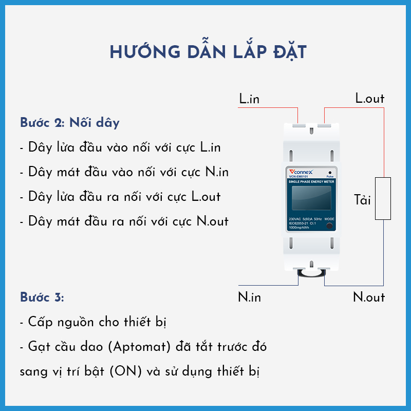 Bộ đo công suất tiêu thụ điện Thông Minh 1 Pha - Giám Sát và tính toán Điện Năng Thông Minh Vconnex