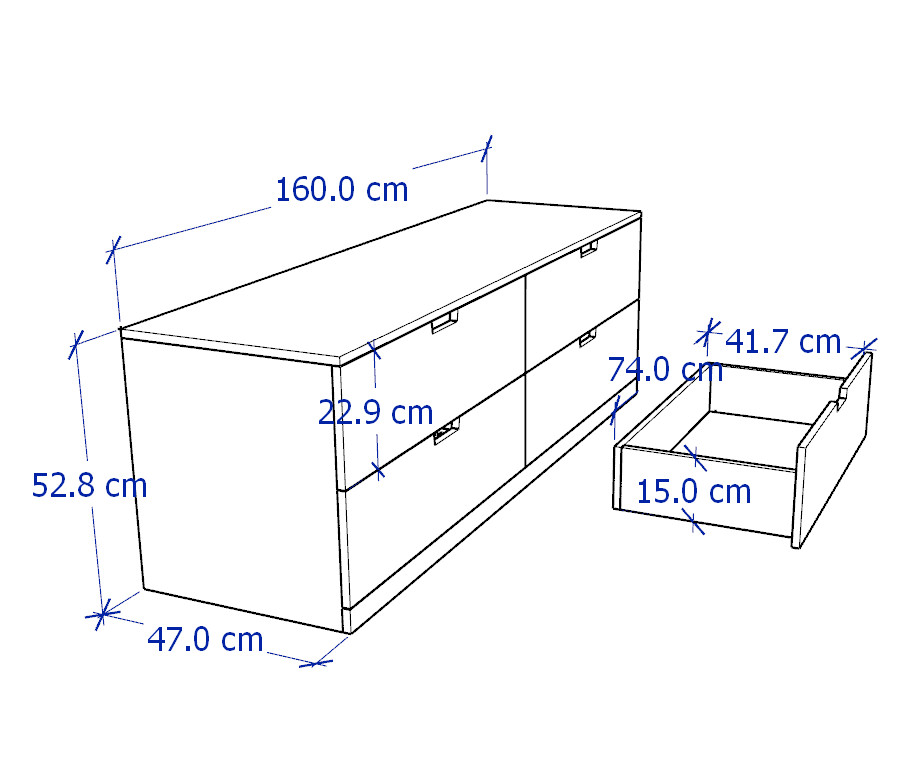 BANALDO, Tủ đựng đồ lưu trữ 4 ngăn kéo DRA_052, 160x47x53cm