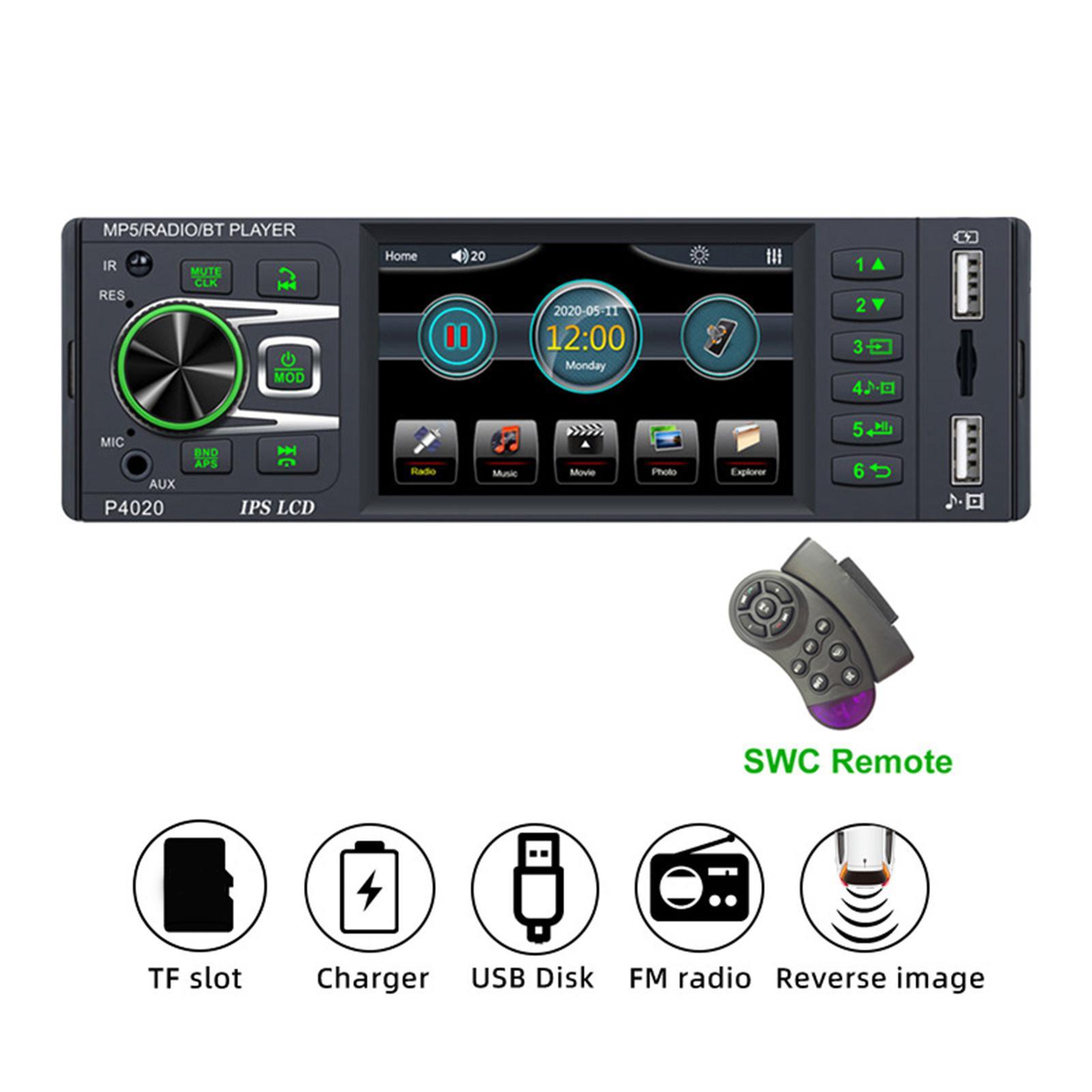Bluetooth 1Din Car Radio Rear View Digital Player TF Card Quick Charge FM MP5 Player