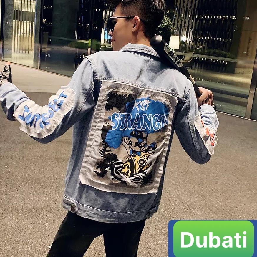 ÁO KHOÁC JEAN NAM CHẤT BÒ CHỮ STRANGE PHONG CÁCH CAO CẤP HOT TREND- DUBATI FASHION