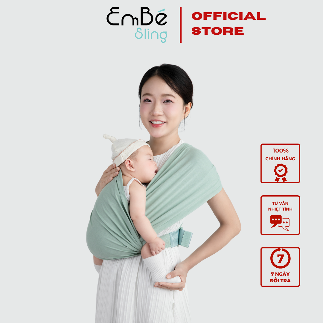 [THIẾT KẾ MỚI] Địu Vải EmBé Sling Cao Cấp Màu Olive Dành Cho Bé Sơ Sinh Từ 0 Đến 24 Tháng Tuổi