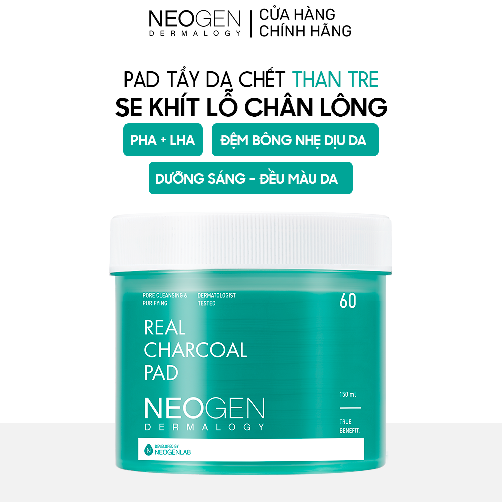 Toner Pad Tẩy Da Chết Than Tre Se Khít Lỗ Chân Lông Neogen Dermalogy Real Charcoal 60 Miếng