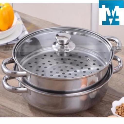 Nồi hấp inox 2 tầng kèm lẩu - vun kính