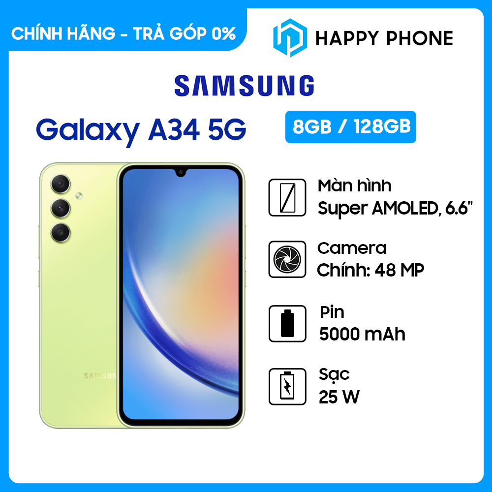 Hình ảnh Điện thoại Samsung Galaxy A34 5G (8GB/128GB) - Hàng chính hãng - ĐÃ KÍCH HOẠT BẢO HÀNH ĐIỆN TỬ