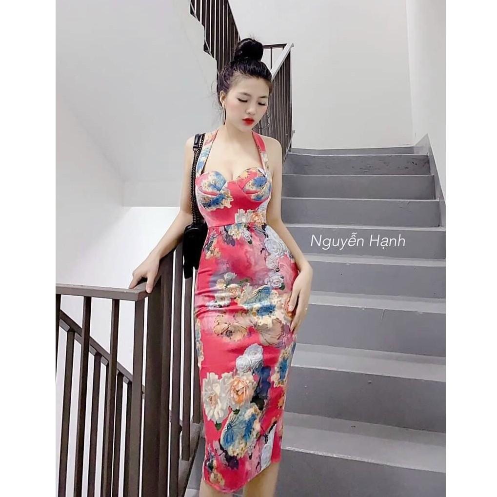 Đầm Body Họa Tiết Cổ Yếm,Có Mút Ngực,Màu Sắc Nhã Nhặn Thật Sự Phù Hợp Để Tới Công Sở, Đi Làm Hoặc Đi Chơi,Free